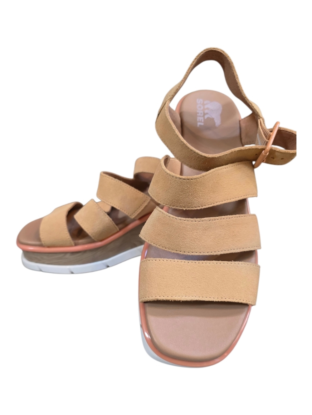 Sorel Joanie III Tan Leather Suede Sandals Wedge Size 10.5 NWOT - Picture 3 of 8